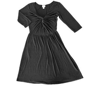 Anthropologie LOLLY Black Knot Ruched V-Neck Modal Dress Size M